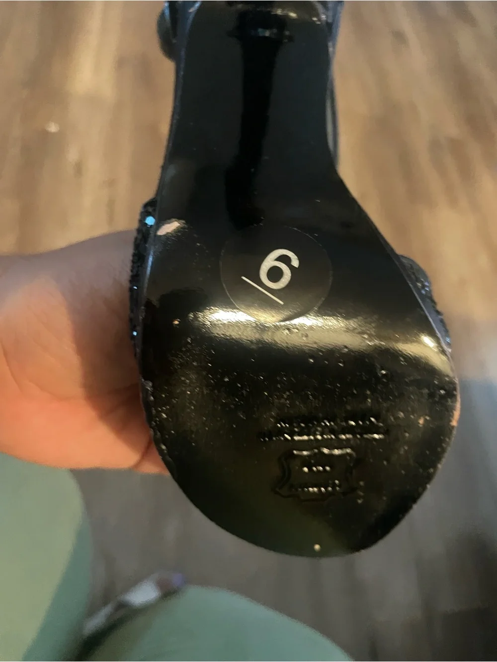 Stuart Weitzman Black Glitter T-Strap Heels Size 6